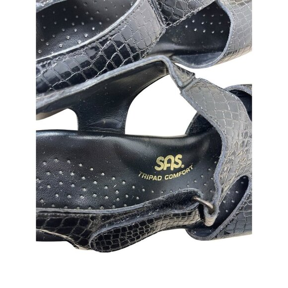 SAS Women's Slingback Sandals Size 9 Narrow Patent Leather Black Crocs Print - Picture 4 of 7